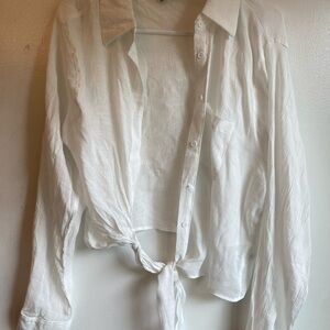 HYFVE White Button Down Shirt with Tie Front